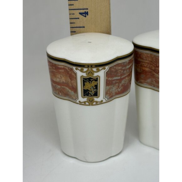VTG Mikasa Barclay Square Salt & Pepper Shakers Marbled Pink Gold Trim Japan - Picture 6 of 9